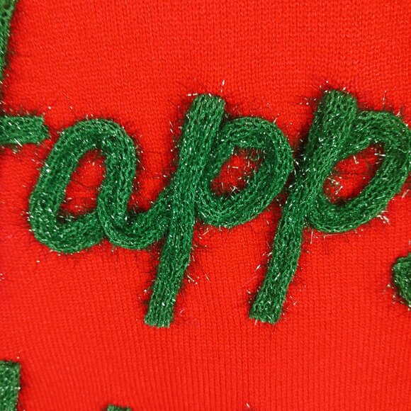 Main Strip, Happy Holidays Tinsel Sweater, Red W/ Green SZ MED, Novelty, Festive - Picture 9 of 15
